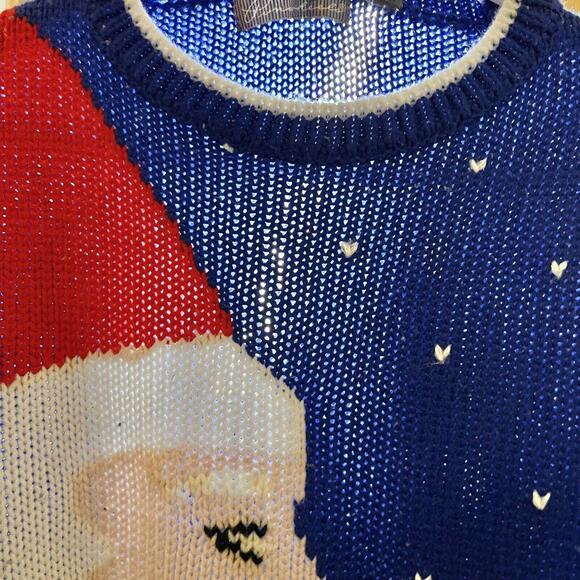 Ugly Christmas Sweater Santa Claus VTG Pinwheels Loose Knit Acrylic Korea Sz S - Picture 7 of 7
